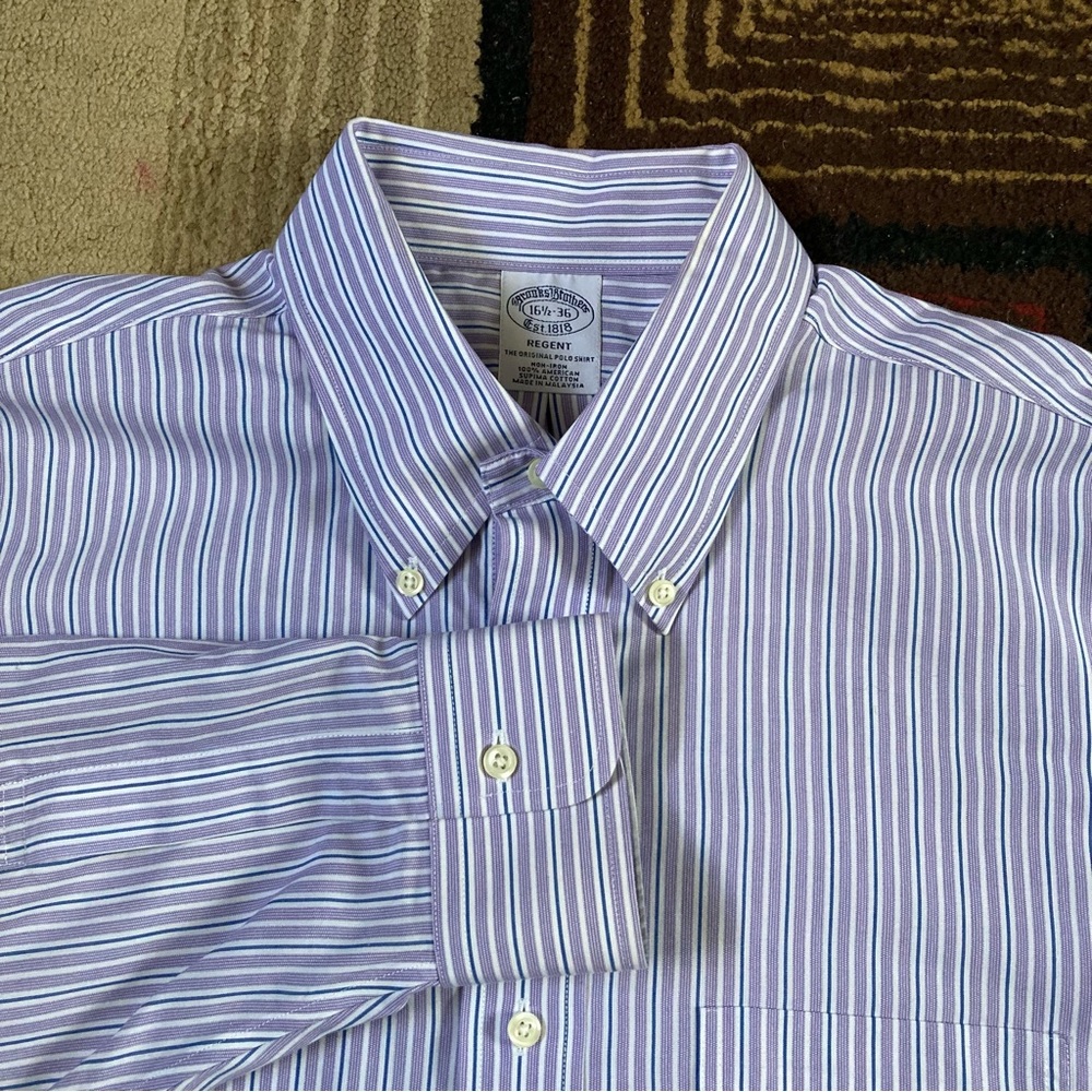 Brooks Brothers Striped Purple White Regent Button Down Shirt Long Sleeve